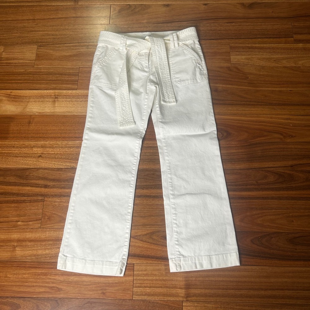 Ann taylor LOFT White Wide Leg Crop Pants with Belt Pockets Casual Size 4P‎